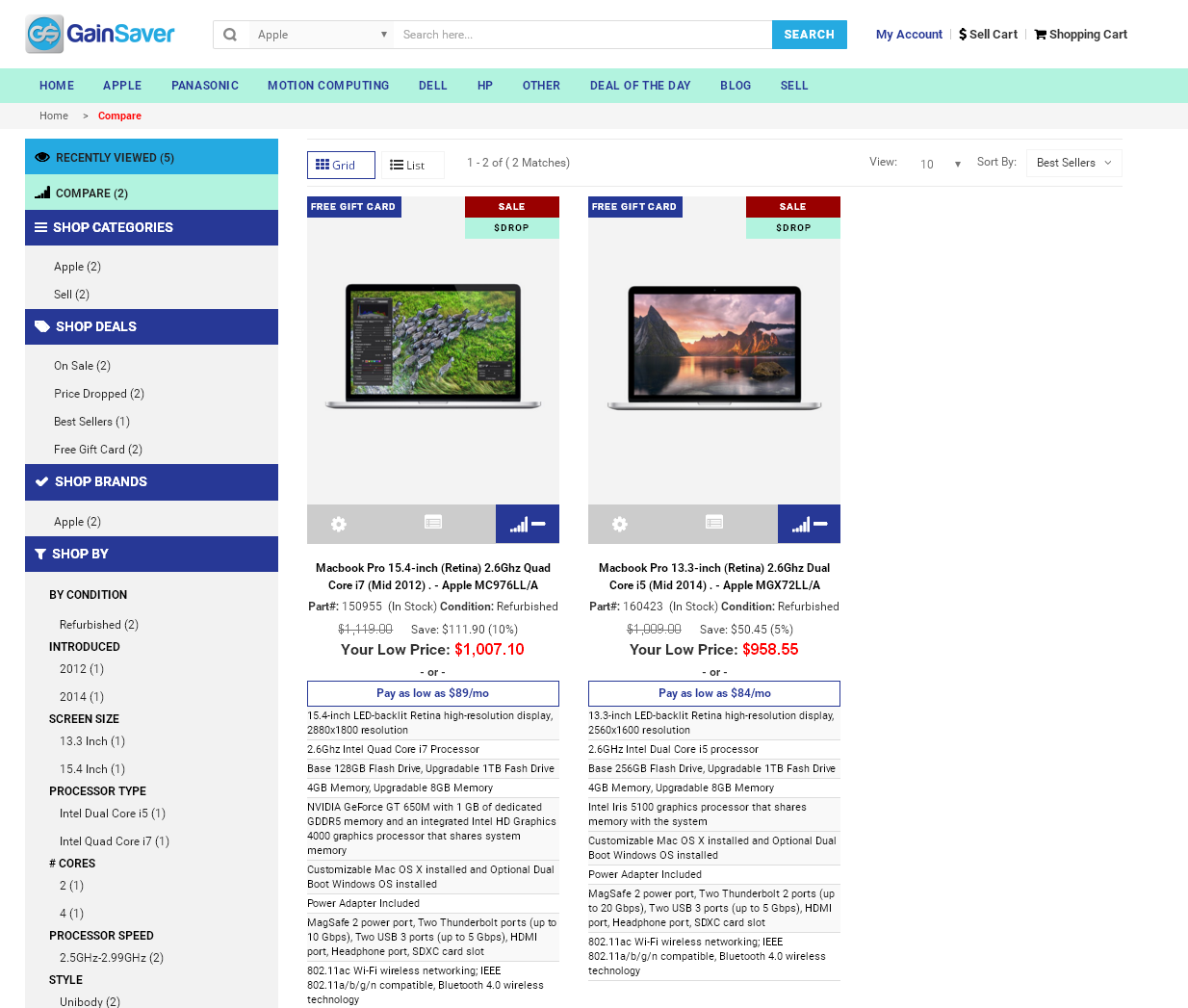 You can compare selected cheap Mac laptops and desktops in the list view.