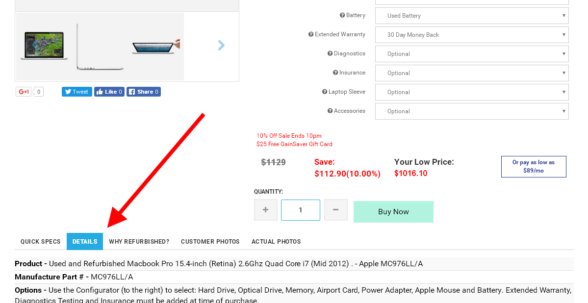 From the Details tab you can see all of the system specs of the used Mac laptop or desktop.