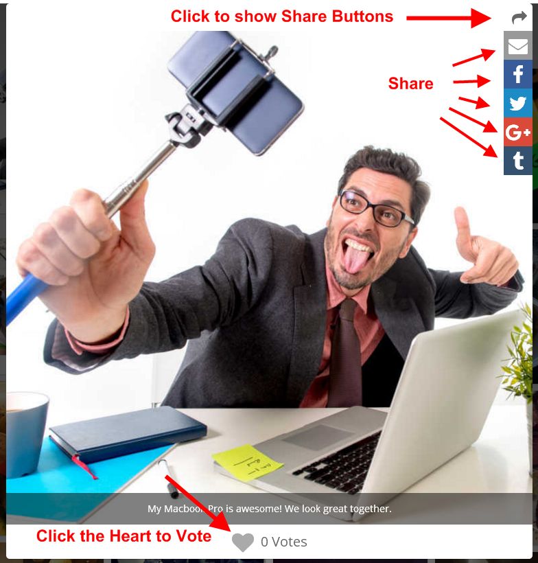 Vote for your selfie in the GainSaver Gallery and share it with your friends.