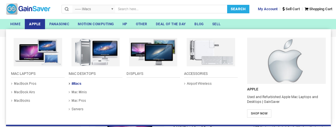 View used iMacs by clicking Apple and clicking iMac at the top of the GainSaver website.