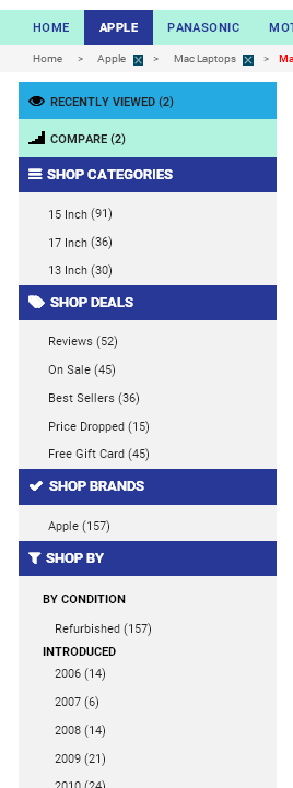 Click on the filters in the navigation panel in the refurbished Macbook Pro category.