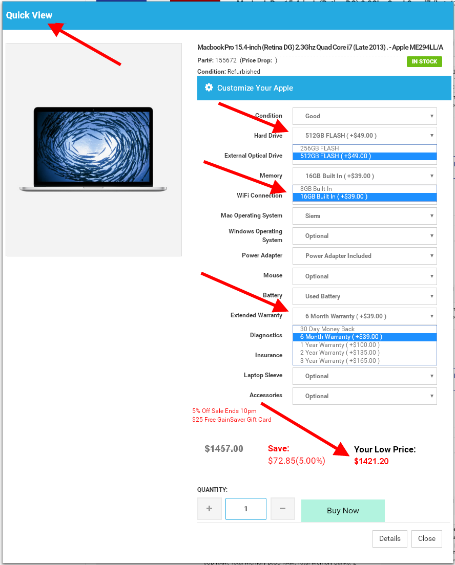 Add an affordable Extended Warranty to your cheap GainSaver refurbished Mac laptop.