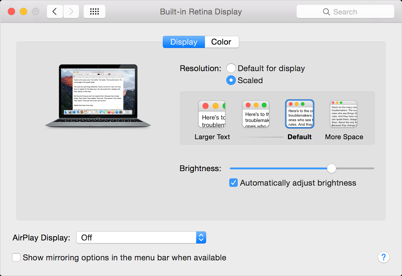 You can adjust the scaling on your Macbook Pro with Retina display for the best text size and desktop size.
